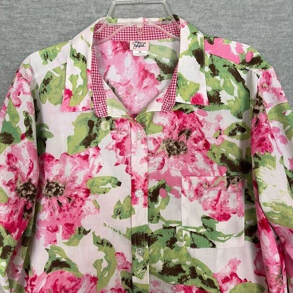 Adrian Delafield Floral Gingham Shirt Womens XL Button Up Easter Spring Country - Picture 3 of 11